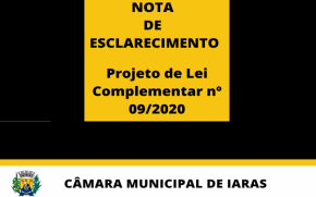 Nota de esclarecimento sobre o PLC nº 09/2020 